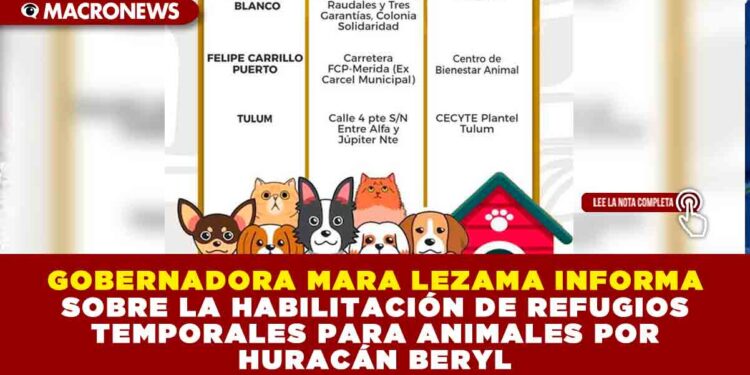 GOBERNADORA MARA LEZAMA INFORMA SOBRE LA HABILITACIÓN DE REFUGIOS TEMPORALES PARA ANIMALES POR HURACÁN BERYL