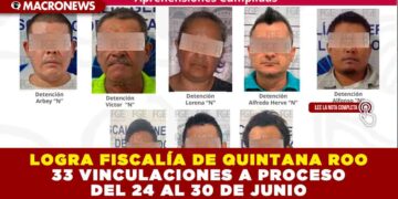 LOGRA FISCALÍA DE QUINTANA ROO 33 VINCULACIONES A PROCESO DEL 24 AL 30 DE JUNIO