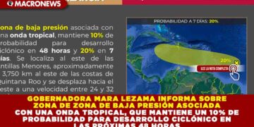GOBERNADORA MARA LEZAMA INFORMA SOBRE ZONA DE ZONA DE BAJA PRESIÓN ASOCIADA CON UNA ONDA TROPICAL, QUE MANTIENE UN 10% DE PROBABILIDAD PARA DESARROLLO CICLÓNICO EN LAS PRÓXIMAS 48 HORAS