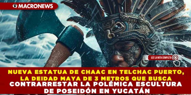 NUEVA ESTATUA DE CHAAC EN TELCHAC PUERTO, LA DEIDAD MAYA DE 3 METROS QUE BUSCA CONTRARRESTAR LA POLÉMICA ESCULTURA DE POSEIDÓN EN YUCATÁN
