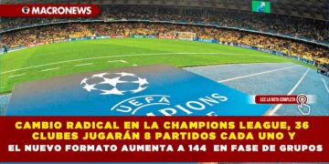 CAMBIO RADICAL EN LA CHAMPIONS LEAGUE, 36 CLUBES JUGARÁN 8 PARTIDOS CADA UNO Y EL NUEVO FORMATO AUMENTA A 144 EN FASE DE GRUPOS