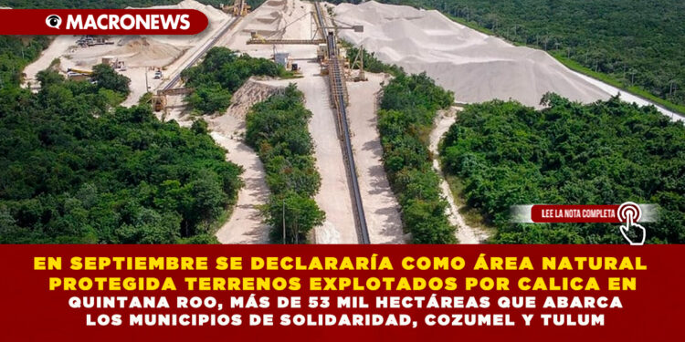 EN SEPTIEMBRE SE DECLARARÍA COMO ÁREA NATURAL PROTEGIDA TERRENOS EXPLOTADOS POR CALICA EN QUINTANA ROO, MÁS DE 53 MIL HECTÁREAS QUE ABARCA LOS MUNICIPIOS DE SOLIDARIDAD, COZUMEL Y TULUM