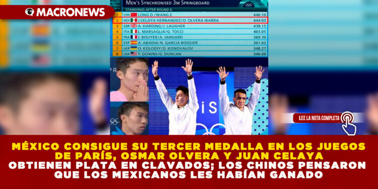 MÉXICO CONSIGUE SU TERCER MEDALLA EN LOS JUEGOS DE PARÍS, OSMAR OLVERA Y JUAN CELAYA OBTIENEN PLATA EN CLAVADOS; LOS CHINOS PENSARON QUE LOS MEXICANOS LES HABÍAN GANADO