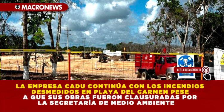 LA EMPRESA CADU CONTINÚA CON LOS INCENDIOS DESMEDIDOS EN PLAYA DEL CARMEN PESE A QUE SUS OBRAS FUERON CLAUSURADAS POR LA SECRETARÍA DE MEDIO AMBIENTE