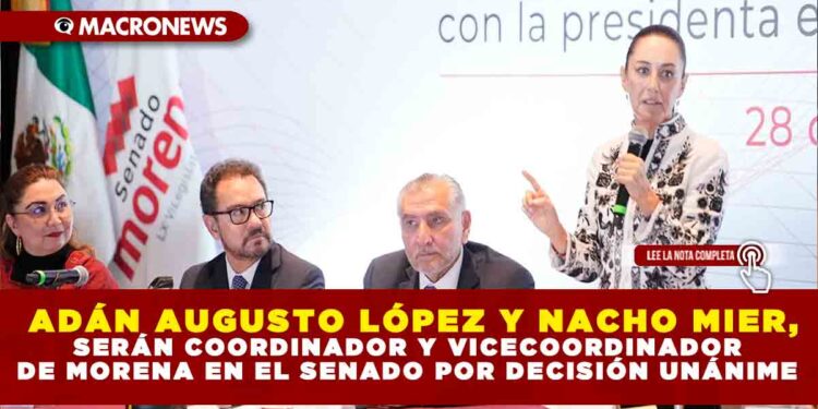 ADÁN AUGUSTO LÓPEZ Y NACHO MIER, SERÁN COORDINADOR Y VICECOORDINADOR DE MORENA EN EL SENADO POR DECISIÓN UNÁNIME
