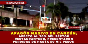 APAGÓN MASIVO EN CANCÚN, AFECTO AL 70% DEL SECTOR RESTAURANTERO, PRESENTARON PERDIDAS DE HASTA 50 MIL PESOS