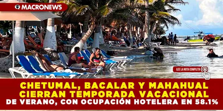 CHETUMAL, BACALAR Y MAHAHUAL CIERRAN TEMPORADA VACACIONAL DE VERANO, CON OCUPACIÓN HOTELERA EN 58.1%