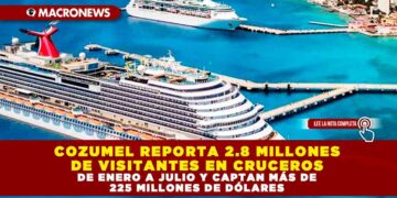 COZUMEL REPORTA 2.8 MILLONES DE VISITANTES EN CRUCEROS DE ENERO A JULIO Y CAPTAN MÁS DE 225 MILLONES DE DÓLARES