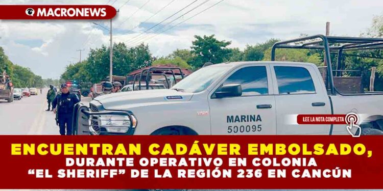 ENCUENTRAN CADÁVER EMBOLSADO, DURANTE OPERATIVO EN COLONIA “EL SHERIFF” DE LA REGIÓN 236 EN CANCÚN