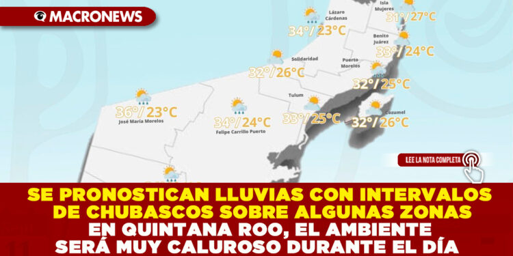 SE PRONOSTICAN LLUVIAS CON INTERVALOS DE CHUBASCOS SOBRE ALGUNAS ZONAS EN QUINTANA ROO, EL AMBIENTE SERÁ MUY CALUROSO DURANTE EL DÍA