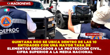 QUINTANA ROO SE UBICA DENTRO DE LAS 10 ENTIDADES CON UNA MAYOR TASA DE ELEMENTOS DEDICADOS A LA PROTECCIÓN CIVIL, CIFRA SUPERIOR A LA MEDIA NACIONAL