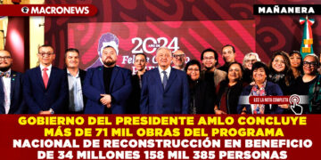 GOBIERNO DEL PRESIDENTE AMLO CONCLUYE MÁS DE 71 MIL OBRAS DEL PROGRAMA NACIONAL DE RECONSTRUCCIÓN EN BENEFICIO DE 34 MILLONES 158 MIL 385 PERSONAS