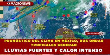 PRONÓSTICO DEL CLIMA EN MÉXICO, DOS ONDAS TROPICALES GENERAN LLUVIAS FUERTES Y CALOR INTENSO