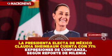 LA PRESIDENTA ELECTA DE MÉXICO CLAUDIA SHEINBAUM CUENTA CON 71% EXPRESIONES DE CONFIANZA, SEGÚN REPORTE DE MILENIA