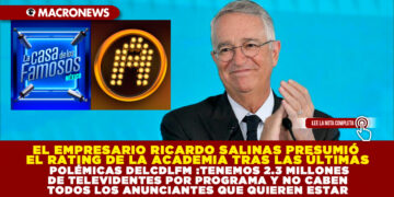 EL EMPRESARIO RICARDO SALINAS PRESUMIÓ EL RATING DE LA ACADEMIA TRAS LAS ÚLTIMAS POLÉMICAS DE LCDLFM :TENEMOS 2.3 MILLONES DE TELEVIDENTES POR PROGRAMA Y NO CABEN TODOS LOS ANUNCIANTES QUE QUIEREN ESTAR