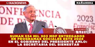SUMAN 534 MIL 903 MDP ENTREGADOS EN PROGRAMAS SOCIALES ESTE 2024 EN EL GOBIERNO DEL PRESIDENTE AMLO: SECRETARIA DEL BIENESTAR