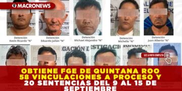 OBTIENE FGE DE QUINTANA ROO 58 VINCULACIONES A PROCESO Y 20 SENTENCIAS DEL 9 AL 15 DE SEPTIEMBRE
