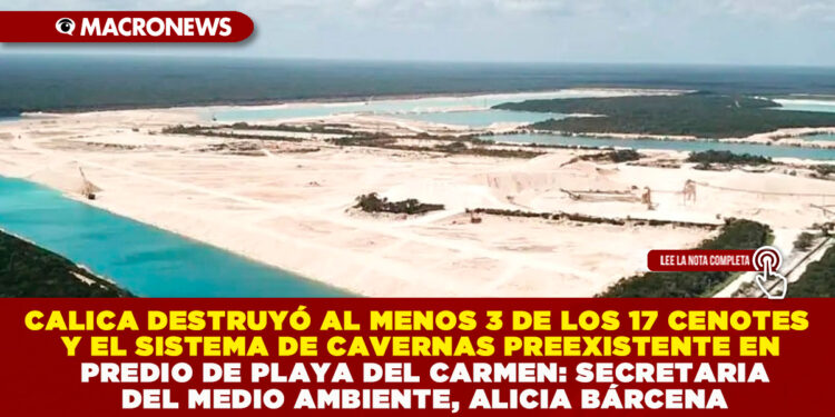 CALICA DESTRUYÓ AL MENOS 3 DE LOS 17 CENOTES Y EL SISTEMA DE CAVERNAS PREEXISTENTE EN PREDIO DE PLAYA DEL CARMEN: SECRETARIA DEL MEDIO AMBIENTE, ALICIA BÁRCENA