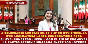 A CELEBRARSE LOS DÍAS 25, 26 Y 27 DE NOVIEMBRE, LA XVIII LEGISLATURA LANZA CONVOCATORIA PARA EL 8VO. CONGRESO JUVENIL CON EL FIN DE PROMOVER LA PARTICIPACIÓN CIUDADANA ENTRE LOS JÓVENES