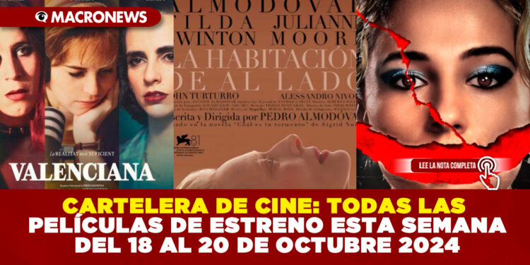 CARTELERA DE CINE: TODAS LAS PELÍCULAS DE ESTRENO ESTA SEMANA DEL 18 AL 20 DE OCTUBRE 2024