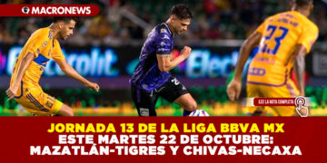 JORNADA 13 DE LA LIGA BBVA MX HOY MARTES 22 DE OCTUBRE: MAZATLÁN-TIGRES Y CHIVAS-NECAXA