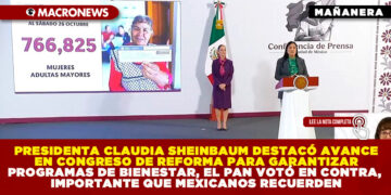 PRESIDENTA CLAUDIA SHEINBAUM DESTACÓ AVANCE EN CONGRESO DE REFORMA PARA GARANTIZAR PROGRAMAS DE BIENESTAR, EL PAN VOTÓ EN CONTRA, IMPORTANTE QUE MEXICANOS RECUERDEN
