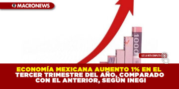 ECONOMÍA MEXICANA AUMENTO 1% EN EL TERCER TRIMESTRE DEL AÑO, COMPARADO CON EL ANTERIOR, SEGÚN INEGI