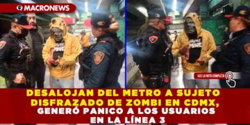 DESALOJAN DEL METRO A SUJETO DISFRAZADO DE ZOMBI EN CDMX, GENERÓ PANICO A LOS USUARIOS EN LA LÍNEA 3
