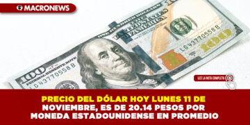 PRECIO DEL DÓLAR HOY LUNES 11 DE NOVIEMBRE, ES DE 20.14 PESOS POR MONEDA ESTADOUNIDENSE EN PROMEDIO