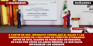 A PARTIR DE HOY, INFONAVIT CONGELARÁ EL SALDO Y LAS MENSUALIDADES DE 2 MILLONES DE CRÉDITOS OTORGADOS ANTES DE 2013, CUANDO SE MANEJABA UN ESQUEMA DE PAGO POR VECES SALARIOS MÍNIMOS, LO QUE HACÍA IMPAGABLES LOS ADEUDOS