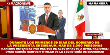 DURANTE LOS PRIMEROS 39 DÍAS DEL GOBIERNO DE LA PRESIDENTA SHEINBAUM, MÁS DE 3,000 PERSONAS HAN SIDO DETENIDAS POR DELITOS DE ALTO IMPACTO A NIVEL NACIONAL: OMAR GARCÍA HARFUCH TITULAR DE LA SECRETARÍA DE SEGURIDAD