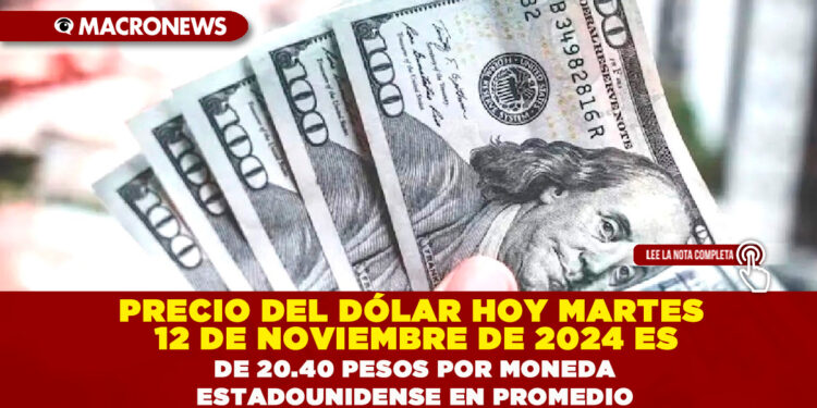 PRECIO DEL DÓLAR HOY MARTES 12 DE NOVIEMBRE DE 2024 ES DE 20.40 PESOS POR MONEDA ESTADOUNIDENSE EN PROMEDIO