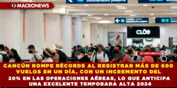 CANCÚN ROMPE RÉCORDS AL REGISTRAR MÁS DE 600 VUELOS EN UN DÍA, CON UN INCREMENTO DEL 20% EN LAS OPERACIONES AÉREAS, LO QUE ANTICIPA UNA EXCELENTE TEMPORADA ALTA 2024