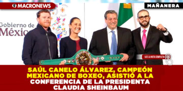 SAÚL CANELO ÁLVAREZ, CAMPEÓN MEXICANO DE BOXEO, ASISTIÓ A LA CONFERENCIA DE LA PRESIDENTA CLAUDIA SHEINBAUM