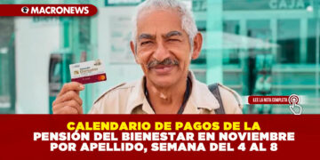 CALENDARIO DE PAGOS DE LA PENSIÓN DEL BIENESTAR EN NOVIEMBRE POR APELLIDO, SEMANA DEL 4 AL 8