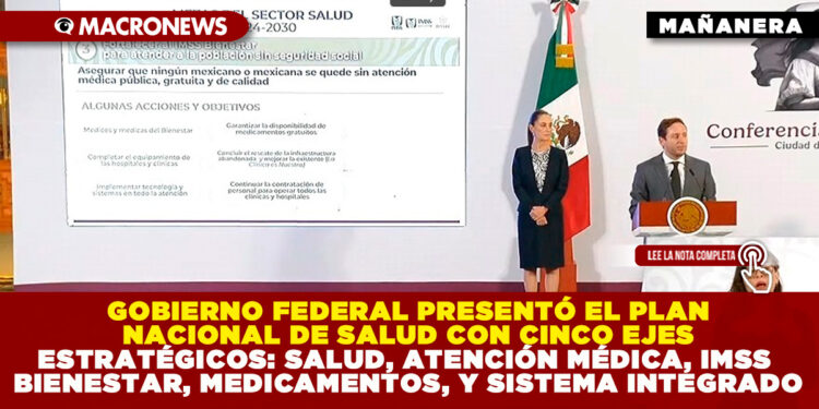 GOBIERNO FEDERAL PRESENTÓ EL PLAN NACIONAL DE SALUD CON CINCO EJES ESTRATÉGICOS: SALUD, ATENCIÓN MÉDICA, IMSS BIENESTAR, MEDICAMENTOS, Y SISTEMA INTEGRADO