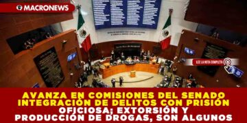 AVANZA EN COMISIONES DEL SENADO INTEGRACIÓN DE DELITOS CON PRISIÓN OFICIOSA; EXTORSIÓN Y PRODUCCIÓN DE DROGAS, SON ALGUNOS