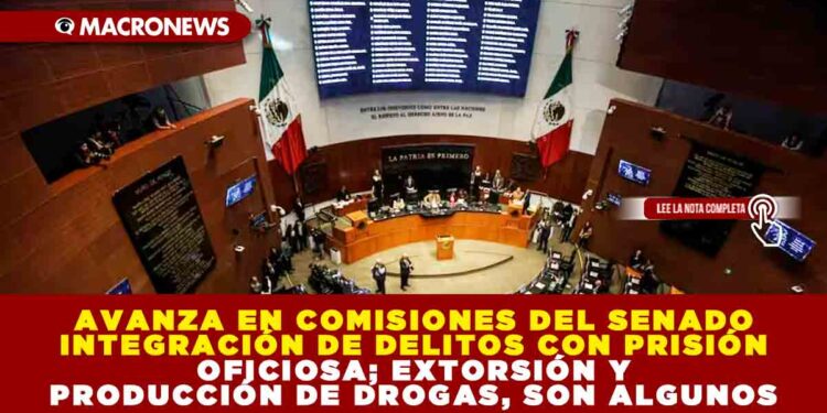 AVANZA EN COMISIONES DEL SENADO INTEGRACIÓN DE DELITOS CON PRISIÓN OFICIOSA; EXTORSIÓN Y PRODUCCIÓN DE DROGAS, SON ALGUNOS