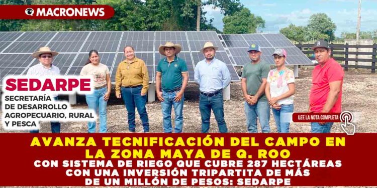 AVANZA TECNIFICACIÓN DEL CAMPO EN LA ZONA MAYA DE QUINTANA ROO CON SISTEMA DE RIEGO QUE CUBRE 287 HECTÁREAS CON UNA INVERSIÓN TRIPARTITA DE MÁS DE UN MILLÓN DE PESOS: SEDARPE