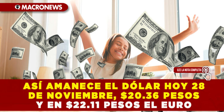 ASÍ AMANECE EL DÓLAR HOY 28 DE NOVIEMBRE, $20.36 PESOS Y EN $22.11 PESOS EL EURO