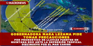 GOBERNADORA MARA LEZAMA PIDE TOMAR PRECAUCIONES POR PRONÓSTICO DE LLUVIAS FUERTES EN QUINTANA ROO ANTE LA DEPRESIÓN TROPICAL DIECINUEVE POR EL MAR CARIBE