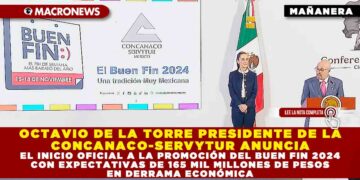 OCTAVIO DE LA TORRE PRESIDENTE DE LA CONCANACO-SERVYTUR ANUNCIA EL INICIO OFICIAL A LA PROMOCIÓN DEL BUEN FIN 2024 CON EXPECTATIVAS DE 165 MIL MILLONES DE PESOS EN DERRAMA ECONÓMICA