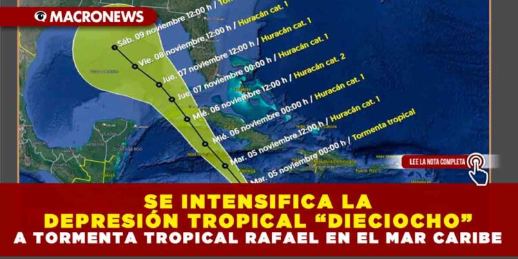 SE INTENSIFICA LA DEPRESIÓN TROPICAL “DIECIOCHO” A TORMENTA TROPICAL RAFAEL EN EL MAR CARIBE