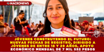 JÓVENES CONSTRUYENDO EL FUTURO: NUEVAS FECHAS DE REGISTRO ESTE 2024  DIRIGIDO A JÓVENES DE ENTRE 18 Y 29 AÑOS  APOYO ECONÓMICO MENSUAL DE 7 MIL 552 PESOS