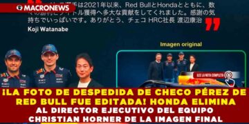 ¡LA FOTO DE DESPEDIDA DE CHECO PÉREZ DE RED BULL FUE EDITADA! HONDA ELIMINA AL DIRECTOR EJECUTIVO DEL EQUIPO CHRISTIAN HORNER DE LA IMAGEN FINAL
