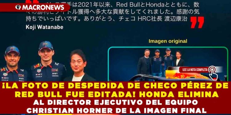 ¡LA FOTO DE DESPEDIDA DE CHECO PÉREZ DE RED BULL FUE EDITADA! HONDA ELIMINA AL DIRECTOR EJECUTIVO DEL EQUIPO CHRISTIAN HORNER DE LA IMAGEN FINAL