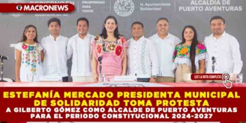 ESTEFANÍA MERCADO PRESIDENTA MUNICIPAL DE SOLIDARIDAD TOMA PROTESTA A GILBERTO GÓMEZ COMO ALCALDE DE PUERTO AVENTURAS PARA EL PERIODO CONSTITUCIONAL 2024-2027