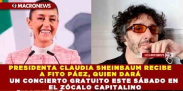PRESIDENTA CLAUDIA SHEINBAUM RECIBE A FITO PÁEZ, QUIEN DARÁ UN CONCIERTO GRATUITO ESTE SÁBADO EN EL ZÓCALO CAPITALINO