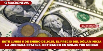 ESTE LUNES 6 DE ENERO DE 2025, EL PRECIO DEL DÓLAR INICIA LA JORNADA ESTABLE, COTIZANDO EN $20.45 POR UNIDAD