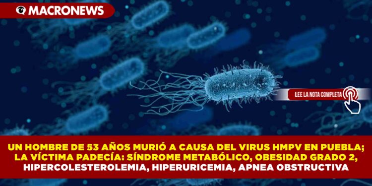 UN HOMBRE DE 53 AÑOS MURIÓ A CAUSA DEL VIRUS HMPV EN PUEBLA; LA VÍCTIMA PADECÍA: SÍNDROME METABÓLICO, OBESIDAD GRADO 2, HIPERCOLESTEROLEMIA, HIPERURICEMIA, APNEA OBSTRUCTIVA
